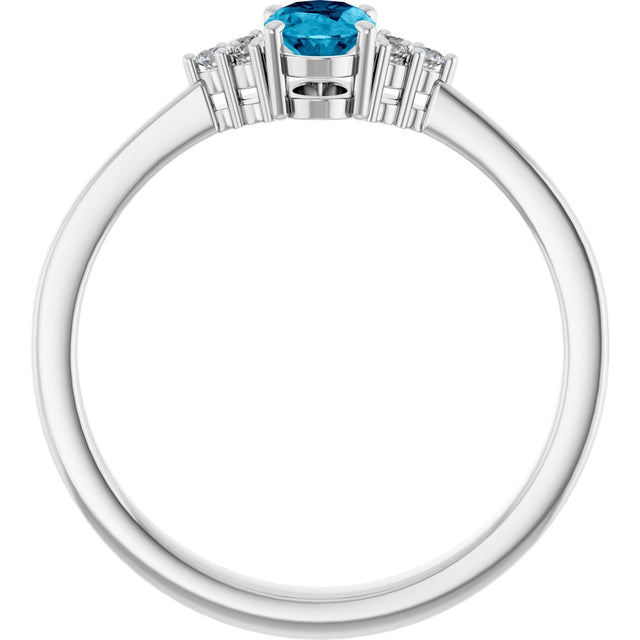 10K Gold Oval Lab-Grown Diamond Accented Ring - White Gold - view 2