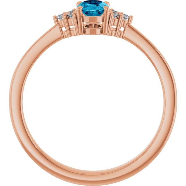 14K Gold Oval Lab-Grown Diamond Accented Ring - Rose Gold - view 2