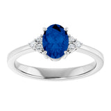 10K Gold Oval Lab-Grown Blue Sapphire & Lab-Grown Diamond Accented Ring – 6x4mm - White Gold - view 3
