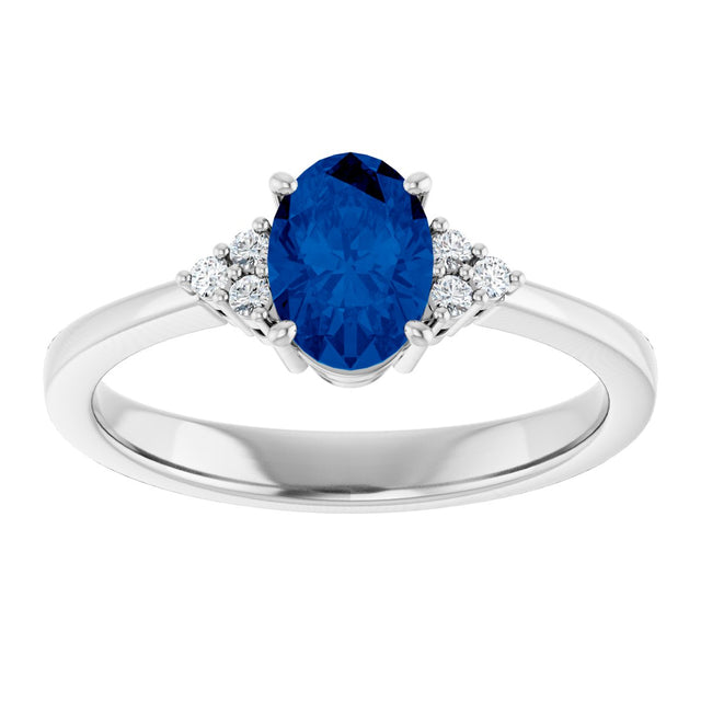 10K Gold Oval Lab-Grown Blue Sapphire & Lab-Grown Diamond Accented Ring – 6x4mm - White Gold - view 3