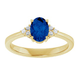 10K Gold Oval Lab-Grown Blue Sapphire & Lab-Grown Diamond Accented Ring – 6x4mm - Yellow Gold - view 3