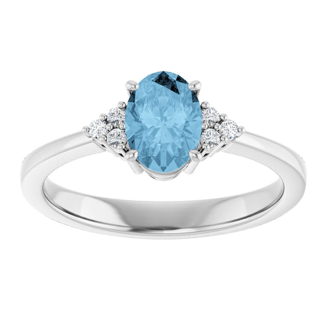 10K Gold Oval Natural Sky Blue Topaz & Lab-Grown Diamond Accented Ring – 6x4mm - White Gold - view 3