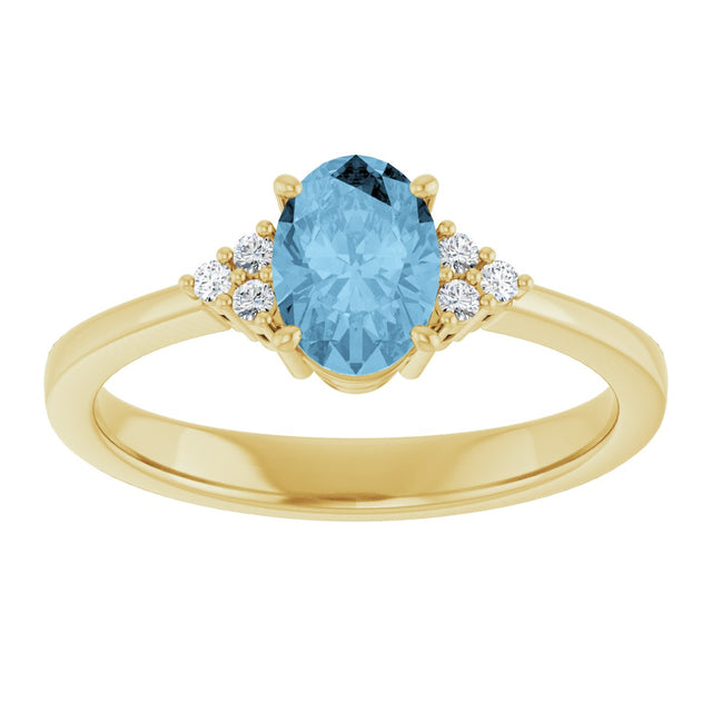 10K Gold Oval Natural Sky Blue Topaz & Lab-Grown Diamond Accented Ring – 6x4mm - Yellow Gold - view 3