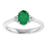 10K Gold Oval Lab-Grown Emerald & Lab-Grown Diamond Accented Ring – 6x4mm - White Gold - view 3