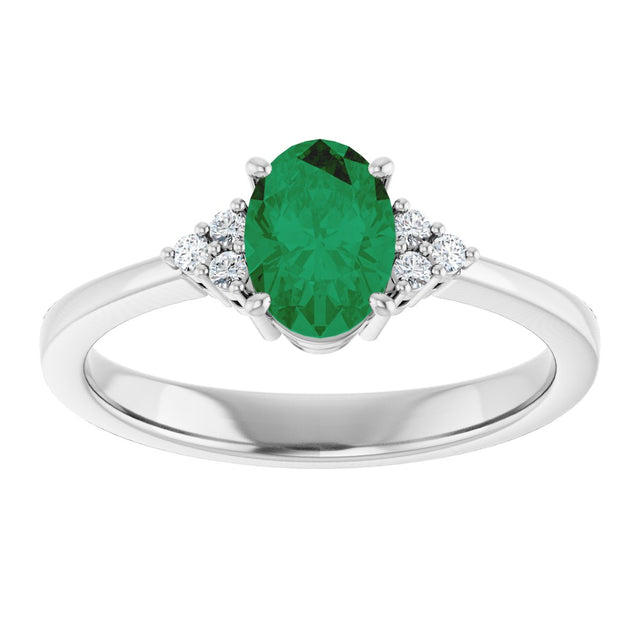 10K Gold Oval Lab-Grown Emerald & Lab-Grown Diamond Accented Ring – 6x4mm - White Gold - view 3
