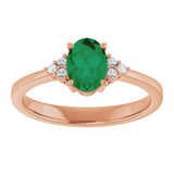 14K Gold Oval Lab-Grown Emerald & Lab-Grown Diamond Accented Ring – 6-8mm Stones - Rose Gold - view 3