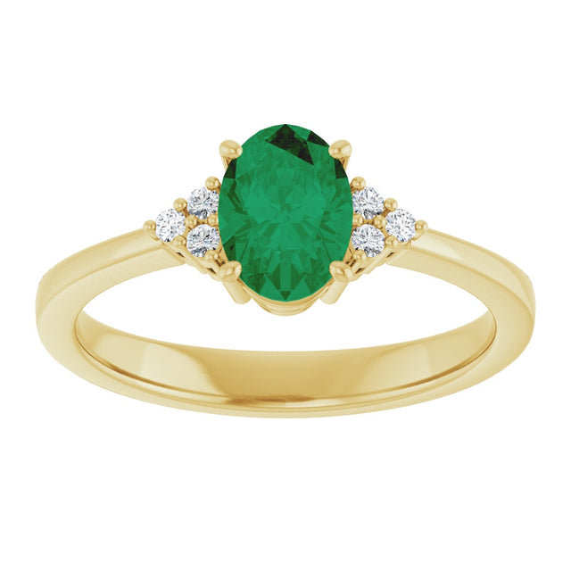 10K Gold Oval Lab-Grown Emerald & Lab-Grown Diamond Accented Ring – 6x4mm - Yellow Gold - view 3