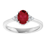 10K Gold Oval Lab-Grown Ruby & Lab-Grown Diamond Accented Ring – 6x4mm - White Gold - view 3