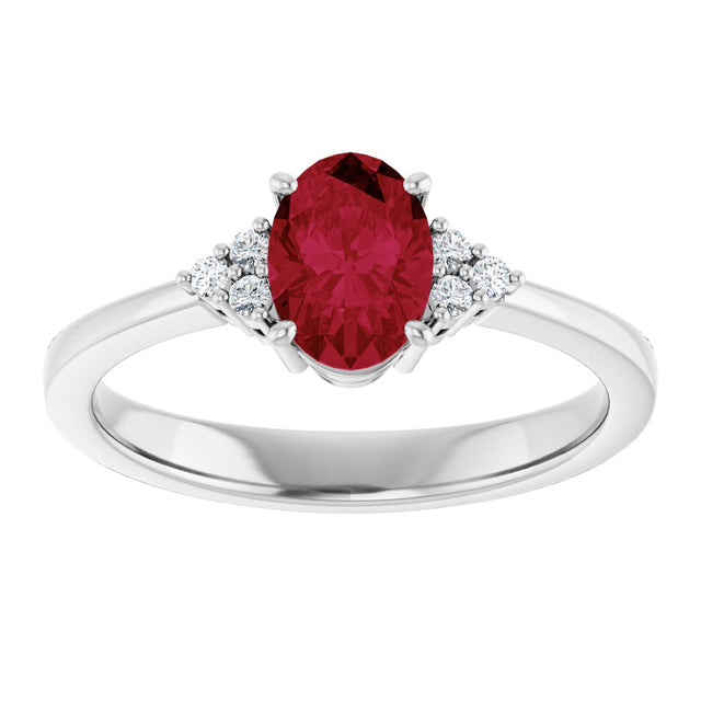 10K Gold Oval Lab-Grown Ruby & Lab-Grown Diamond Accented Ring – 6x4mm - White Gold - view 3