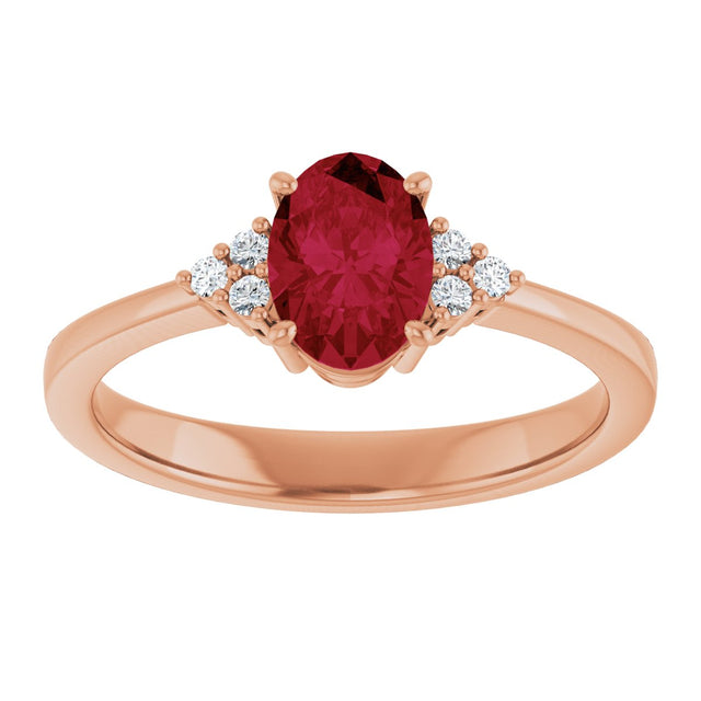 14K Gold Oval Lab-Grown Ruby & Lab-Grown Diamond Accented Ring – 6-8mm Stones - Rose Gold - view 3