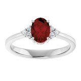 10K Gold Oval Natural Mozambique Garnet & Lab-Grown Diamond Accented Ring – 6x4mm - White Gold - view 3