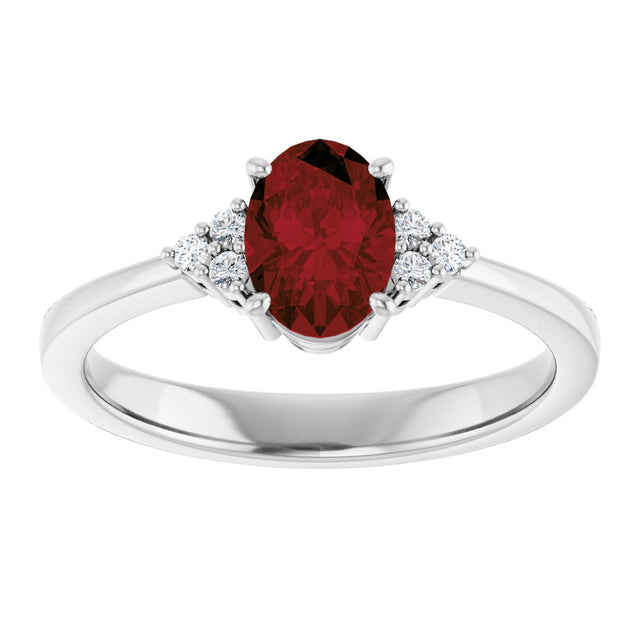 10K Gold Oval Natural Mozambique Garnet & Lab-Grown Diamond Accented Ring – 6x4mm - White Gold - view 3