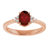 14K Gold Oval Natural Mozambique Garnet & Lab-Grown Diamond Accented Ring – 6x4mm - Rose Gold - view 3