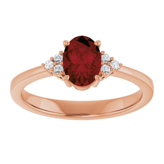 14K Gold Oval Natural Mozambique Garnet & Lab-Grown Diamond Accented Ring – 6x4mm - Rose Gold - view 3