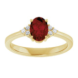 10K Gold Oval Natural Mozambique Garnet & Lab-Grown Diamond Accented Ring – 6x4mm - Yellow Gold - view 3