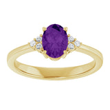 10K Gold Oval Natural Amethyst & Lab-Grown Diamond Accented Ring – 6x4mm - Yellow Gold - view 3
