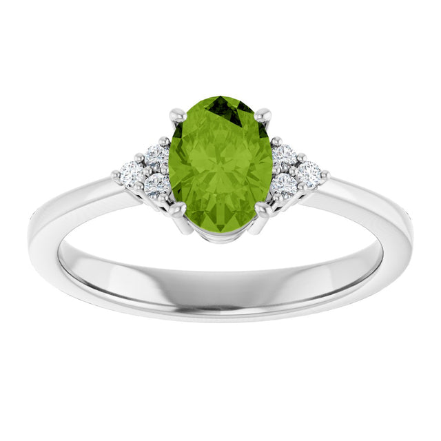 10K Gold Oval Natural Peridot & Lab-Grown Diamond Accented Ring – 6x4mm - White Gold - view 3