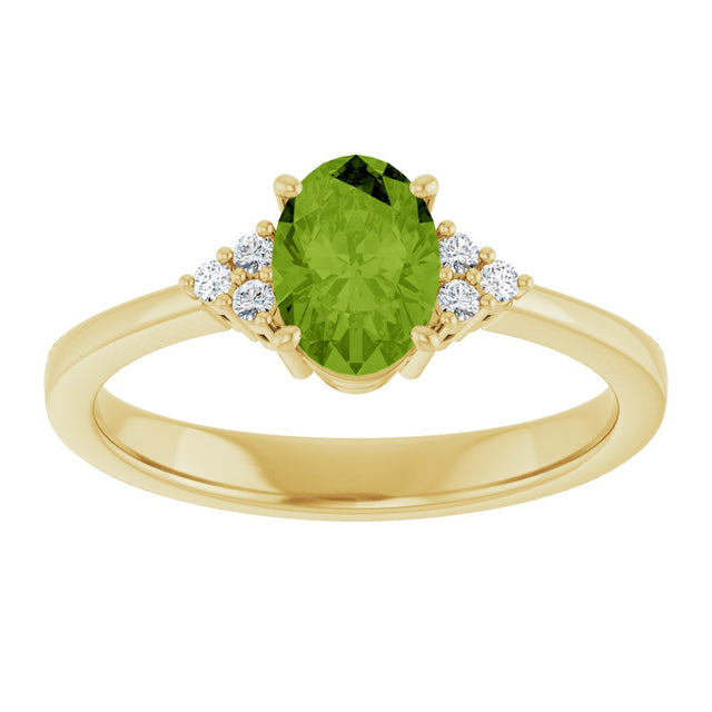10K Gold Oval Natural Peridot & Lab-Grown Diamond Accented Ring – 6x4mm - Yellow Gold - view 3