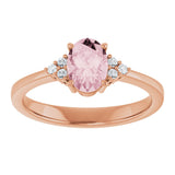 14K Gold Oval Natural Pink Morganite & Natural Diamond Accented Ring – 7mm Stones - view 3