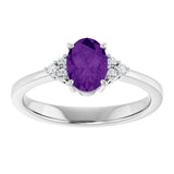10K Gold Oval Natural Amethyst & Lab-Grown Diamond Accented Ring – 6x4mm - White Gold - view 3