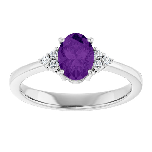 10K Gold Oval Natural Amethyst & Lab-Grown Diamond Accented Ring – 6x4mm - White Gold - view 3
