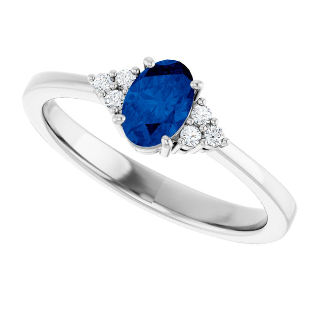 10K Gold Oval Lab-Grown Blue Sapphire & Lab-Grown Diamond Accented Ring – 6x4mm - White Gold - view 5