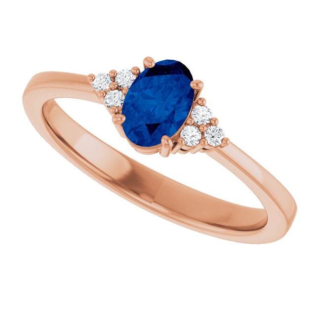 14K Gold Oval Lab-Grown Blue Sapphire & Lab-Grown Diamond Accented Ring – 6-8mm Stones - Rose Gold - view 5