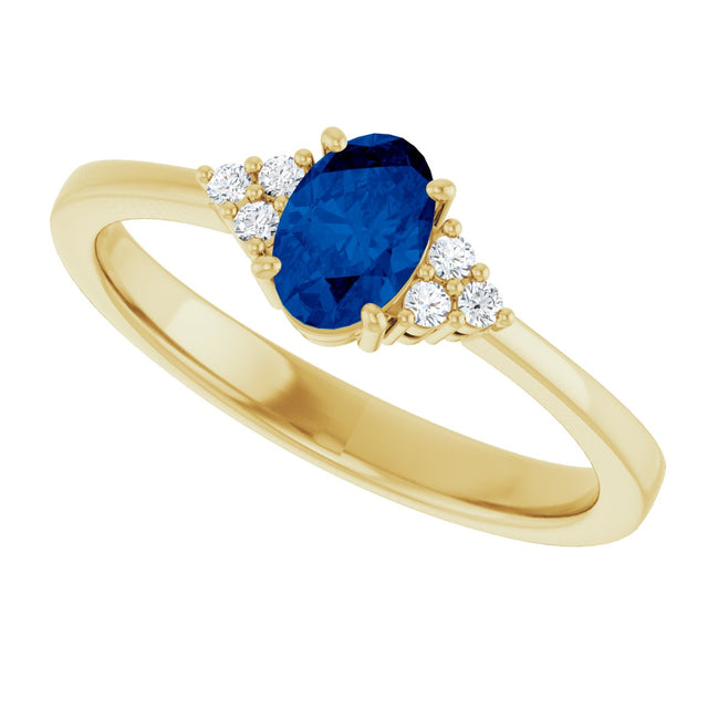 10K Gold Oval Lab-Grown Blue Sapphire & Lab-Grown Diamond Accented Ring – 6x4mm - Yellow Gold - view 5