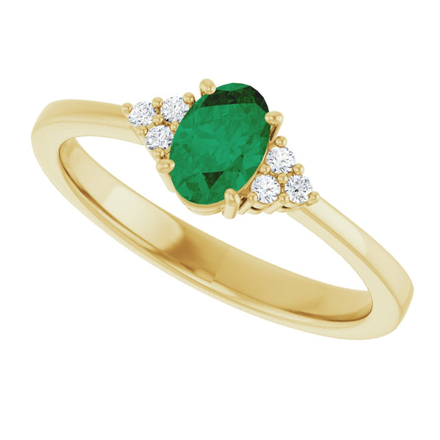 10K Gold Oval Lab-Grown Emerald & Lab-Grown Diamond Accented Ring – 6x4mm - Yellow Gold - view 5