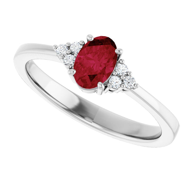 10K Gold Oval Lab-Grown Ruby & Lab-Grown Diamond Accented Ring – 6x4mm - White Gold - view 5