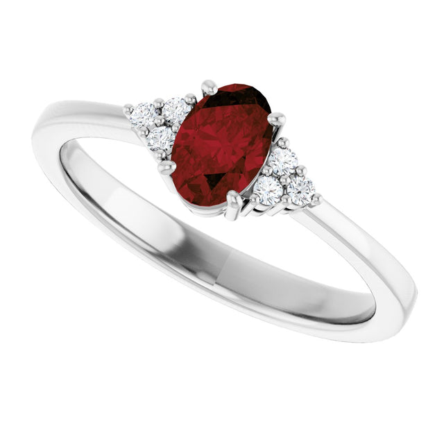 10K Gold Oval Natural Mozambique Garnet & Lab-Grown Diamond Accented Ring – 6x4mm - White Gold - view 5
