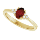 10K Gold Oval Natural Mozambique Garnet & Lab-Grown Diamond Accented Ring – 6x4mm - Yellow Gold - view 5