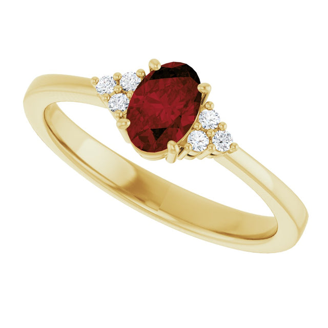10K Gold Oval Natural Mozambique Garnet & Lab-Grown Diamond Accented Ring – 6x4mm - Yellow Gold - view 5