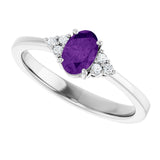 10K Gold Oval Natural Amethyst & Lab-Grown Diamond Accented Ring – 6x4mm - White Gold - view 5