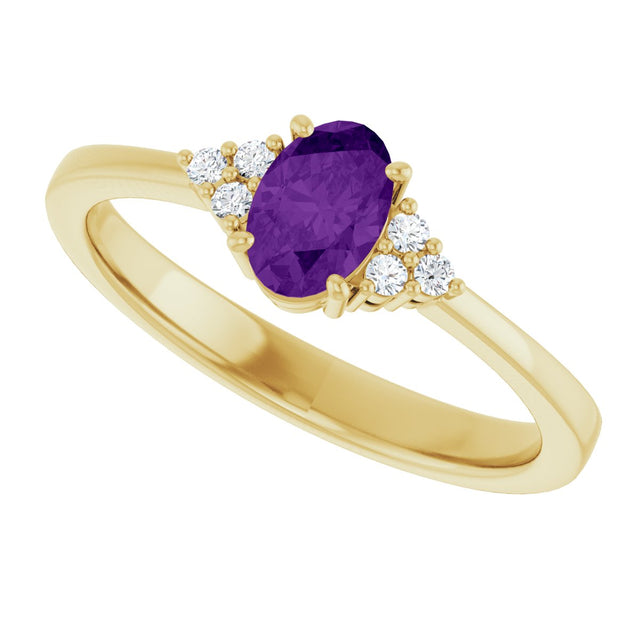 10K Gold Oval Natural Amethyst & Lab-Grown Diamond Accented Ring – 6x4mm - Yellow Gold - view 5