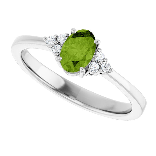 10K Gold Oval Natural Peridot & Lab-Grown Diamond Accented Ring – 6x4mm - White Gold - view 5