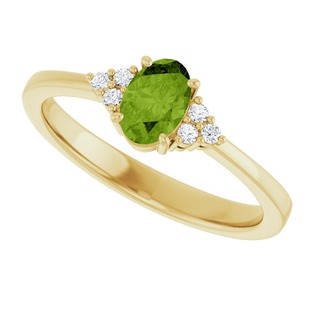 10K Gold Oval Natural Peridot & Lab-Grown Diamond Accented Ring – 6x4mm - Yellow Gold - view 5