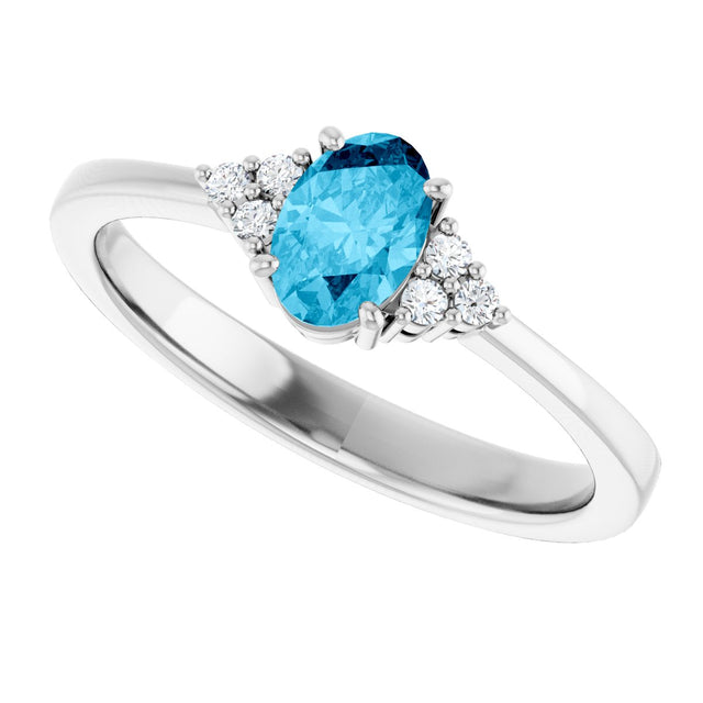 10K Gold Oval Lab-Grown Diamond Accented Ring - White Gold - view 5