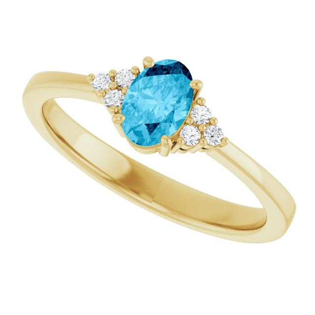 10K Gold Oval Lab-Grown Diamond Accented Ring - Yellow Gold - view 5