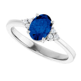 10K Gold Oval Lab-Grown Blue Sapphire & Lab-Grown Diamond Accented Ring – 6x4mm - White Gold - view 5