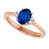 14K Gold Oval Lab-Grown Blue Sapphire & Lab-Grown Diamond Accented Ring – 6-8mm Stones - Rose Gold - view 5