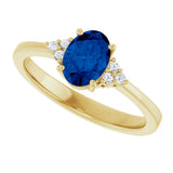 10K Gold Oval Lab-Grown Blue Sapphire & Lab-Grown Diamond Accented Ring – 6x4mm - Yellow Gold - view 5