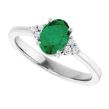 10K Gold Oval Lab-Grown Emerald & Lab-Grown Diamond Accented Ring – 6x4mm - White Gold - view 5