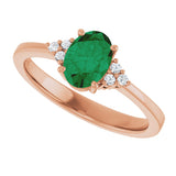 14K Gold Oval Lab-Grown Emerald & Lab-Grown Diamond Accented Ring – 6-8mm Stones - Rose Gold - view 5