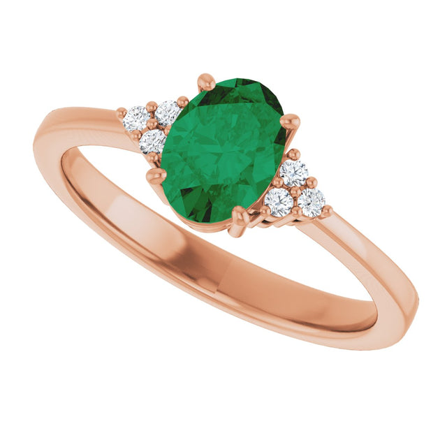 14K Gold Oval Lab-Grown Emerald & Lab-Grown Diamond Accented Ring – 6-8mm Stones - Rose Gold - view 5