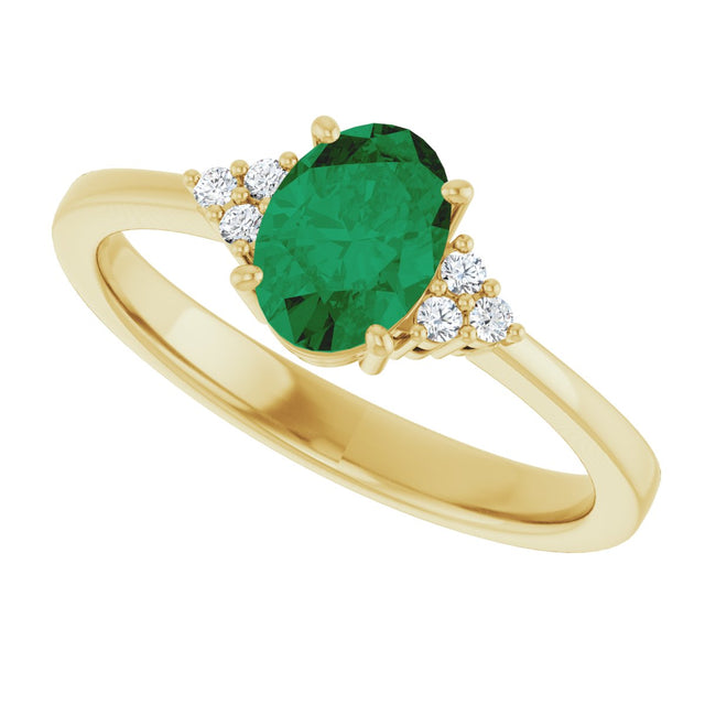 10K Gold Oval Lab-Grown Emerald & Lab-Grown Diamond Accented Ring – 6x4mm - Yellow Gold - view 5