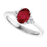 10K Gold Oval Lab-Grown Ruby & Lab-Grown Diamond Accented Ring – 6x4mm - White Gold - view 5