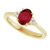 10K Gold Oval Lab-Grown Ruby & Lab-Grown Diamond Accented Ring – 6x4mm - Yellow Gold - view 5