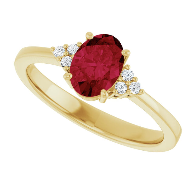 10K Gold Oval Lab-Grown Ruby & Lab-Grown Diamond Accented Ring – 6x4mm - Yellow Gold - view 5