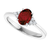 10K Gold Oval Natural Mozambique Garnet & Lab-Grown Diamond Accented Ring – 6x4mm - White Gold - view 5